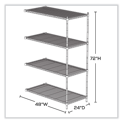 Safco Industrial Add-On Unit, Four-Shelf, 48w x 24d x 72h, Steel, Black (SAF5295BL)