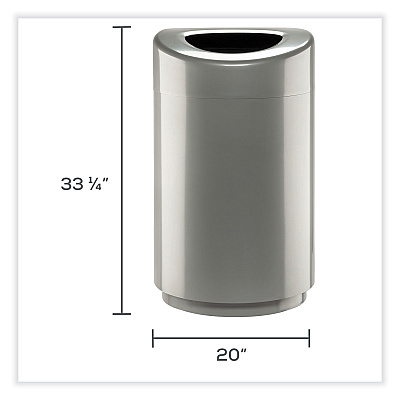 Safco Open Top Round Waste Receptacle, 30 gal, Steel, Silver (SAF9920SL)