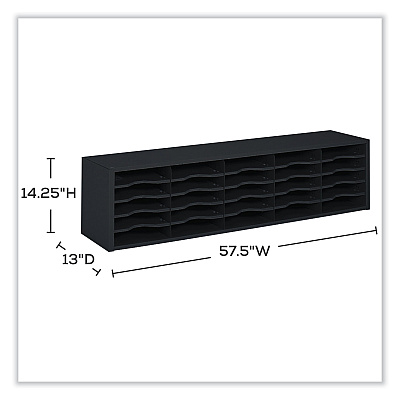 Safco E-Z Sort Sorter Module, 20 Compartments, 57.5 x 13 x 14.25, Black (SAF7751BL)