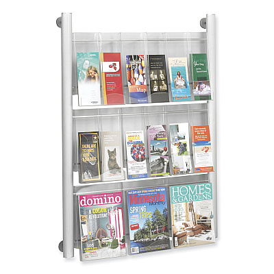 Safco Luxe Magazine Rack, 9 Compartments, 31.75w x 5d x 41h, Clear/Silver (SAF4134SL)