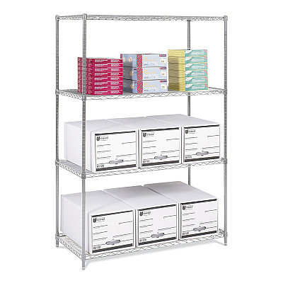 Safco Industrial Wire Shelving, Four-Shelf, 48w x 24d x 72h, Metallic Gray (SAF5294GR)