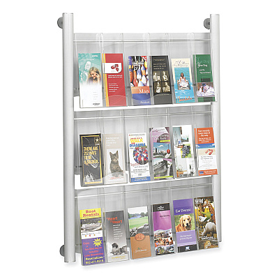 Safco Luxe Magazine Rack, 9 Compartments, 31.75w x 5d x 41h, Clear/Silver (SAF4134SL)