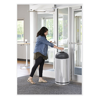 Safco Waste Receptacle, 15 gal, Steel, Stainless Steel/Black (SAF9871)