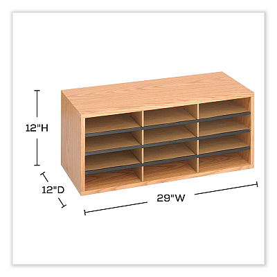 Safco Wood/Corrugated Literature Organizer, 12 Compartments, 29 x 12 x 12, Medium Oak (SAF9401MO)