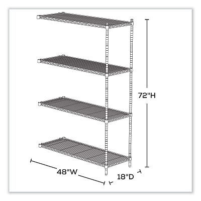Safco Industrial Add-On Unit, Four-Shelf, 48w x 18d x 72h, Steel, Metallic Gray (SAF5292GR)