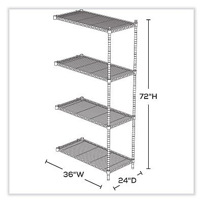 Safco Industrial Add-On Unit, Four-Shelf, 36w x 24d x 72h, Steel, Metallic Gray (SAF5289GR)