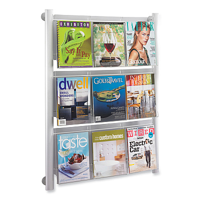 Safco Luxe Magazine Rack, 9 Compartments, 31.75w x 5d x 41h, Clear/Silver (SAF4134SL)