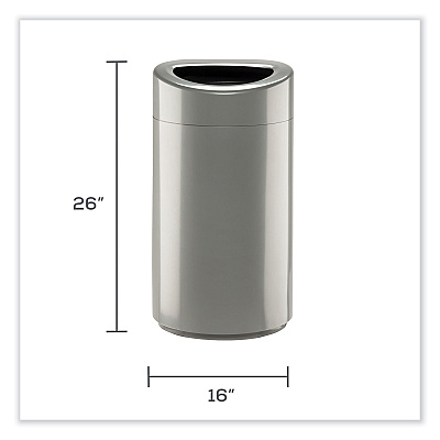 Safco Open Top Oval Waste Receptacle, 14 gal, Steel, Silver (SAF9921SL)