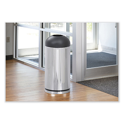 Safco Waste Receptacle, 15 gal, Steel, Stainless Steel/Black (SAF9871)