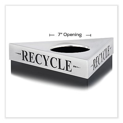 Safco Trifecta Waste Receptacle Lid. Laser Cut "RECYCLE" Inscription, 20w x 20d x 3h, Stainless Steel (SAF9560RE)
