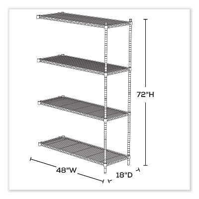 Safco Industrial Add-On Unit, Four-Shelf, 48w x 18d x 72h, Steel, Black (SAF5292BL)