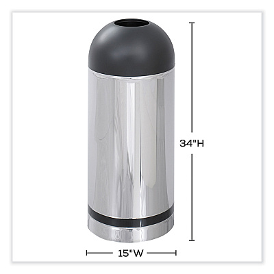 Safco Waste Receptacle, 15 gal, Steel, Stainless Steel/Black (SAF9871)