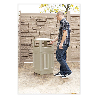 Safco Canmeleon Recessed Panel Receptacles, Side-Open, 38 gal, Polyethylene, Tan (SAF9476TN)