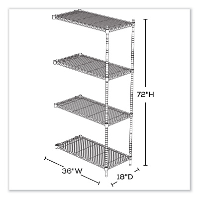 Safco Industrial Add-On Unit, Four-Shelf, 36w x 18d x 72h, Steel, Metallic Gray (SAF5286GR)