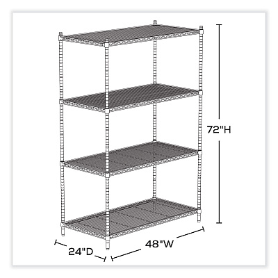 Safco Industrial Wire Shelving, Four-Shelf, 48w x 24d x 72h, Metallic Gray (SAF5294GR)