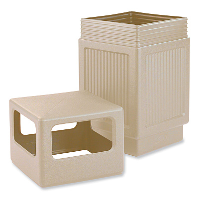 Safco Canmeleon Recessed Panel Receptacles, Side-Open, 38 gal, Polyethylene, Tan (SAF9476TN)