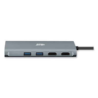 Adesso 9-in-1 USB Type-C Docking Station, 2 HDMI/3 USB C/SD and TF Slot/RJ45, Gray/Black (AUH4040)