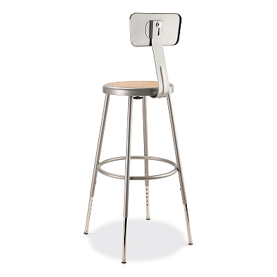 NPS 6200 Series 25" to 33" Height Adjustable Heavy Duty Stool with Backrest, Supports Up to 500 lb, Brown Seat, Gray Base (NPS6224HB)