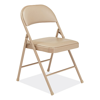 BASICS by NPS 950 Series Vinyl Padded Steel Folding Chair, Supports Up to 250 lb, 17.75" Seat Height, Beige, 4/Carton (NPS951)