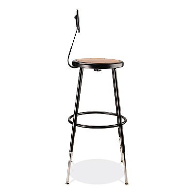 NPS 6200 Series 25" to 33" Height Adjustable Heavy Duty Stool with Backrest, Supports Up to 500 lb, Brown Seat, Black Base (NPS6224HB10)