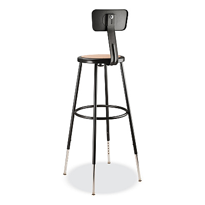 NPS 6200 Series 32"-39" Height Adjustable Heavy Duty Stool With Backrest, Supports Up to 500 lb, Brown Seat, Black Base (NPS6230HB10)