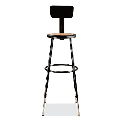 NPS 6200 Series 32"-39" Height Adjustable Heavy Duty Stool With Backrest, Supports Up to 500 lb, Brown Seat, Black Base (NPS6230HB10)