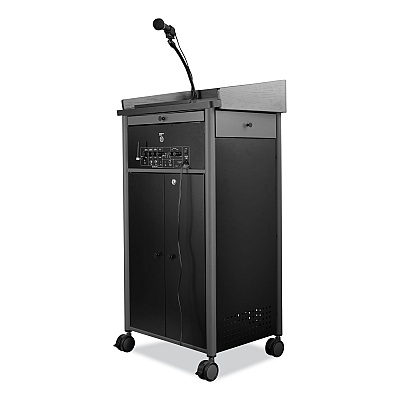 Oklahoma Sound Greystone Lectern with Sound, 23.5 x 19.25 x 45.5, Charcoal Gray (NPSGSLS)