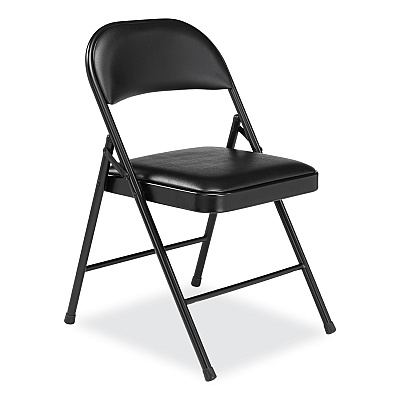 BASICS by NPS 950 Series Vinyl Padded Steel Folding Chair, Supports Up to 250 lb, 17.75" Seat Height, Black, 4/Carton