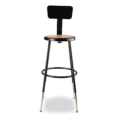 NPS 6200 Series 25" to 33" Height Adjustable Heavy Duty Stool with Backrest, Supports Up to 500 lb, Brown Seat, Black Base (NPS6224HB10)
