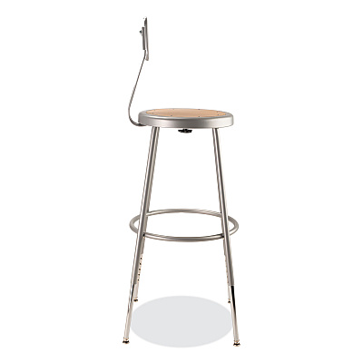 NPS 6200 Series 25" to 33" Height Adjustable Heavy Duty Stool with Backrest, Supports Up to 500 lb, Brown Seat, Gray Base (NPS6224HB)
