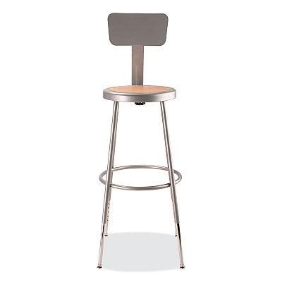 NPS 6200 Series 25" to 33" Height Adjustable Heavy Duty Stool with Backrest, Supports Up to 500 lb, Brown Seat, Gray Base (NPS6224HB)