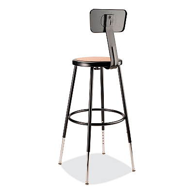 NPS 6200 Series 25" to 33" Height Adjustable Heavy Duty Stool with Backrest, Supports Up to 500 lb, Brown Seat, Black Base (NPS6224HB10)