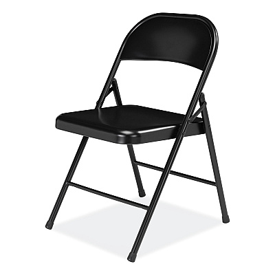 BASICS by NPS 900 Series All-Steel Folding Chair, Supports Up to 250 lb, 17.75" Seat Height, Black Seat, Black Back, Black Base, 4/Carton (NPS910)