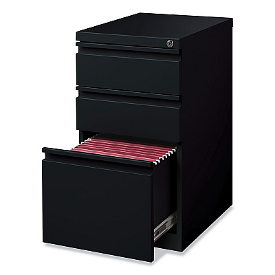 Hirsh Industries Full-Width Pull 20 Deep Mobile Pedestal File, 3-Drawer: Box/Box/File, Letter, Black, 15 x 19.88 x 27.75 (HID18575)
