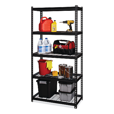 Hirsh Industries Iron Horse 2300 Wire Deck Shelving, Five-Shelf, 36w x 18d x 72h, Black (HID22130)