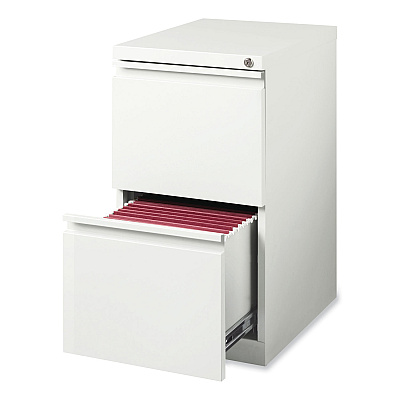 Hirsh Industries Full-Width Pull 20 Deep Mobile Pedestal File, 2-Drawer: File/File, Letter, White, 15 x 19.88 x 27.75 (HID19357)