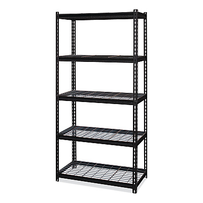 Hirsh Industries Iron Horse 2300 Wire Deck Shelving, Five-Shelf, 36w x 18d x 72h, Black (HID22130)