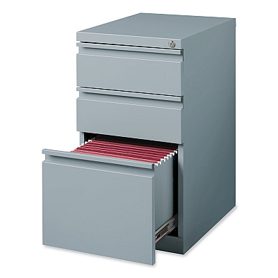Hirsh Industries Full-Width Pull 20 Deep Mobile Pedestal File, 3-Drawer: Box/Box/File, Letter, Platinum, 15 x 19.88 x 27.75 (HID21856)