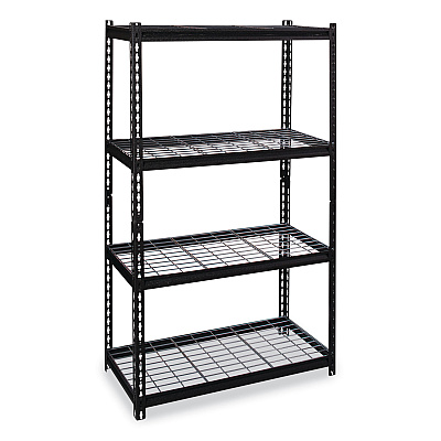 Hirsh Industries Iron Horse 2300 Wire Deck Shelving, Four-Shelf, 36w x 18d x 60h, Black (HID22129)