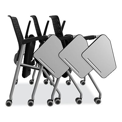 Safco Thesis Training Chair with Flex Back and Tablet, Support Up to 250 lb, 18" Seat Height, Black Seat, Gray Base, 2/Carton (SAFKTX3SBBLK)