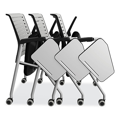 Safco Thesis Training Chair with Static Back and Tablet, Supports Up to 250 lb, 18" Seat Height, Black Seat,Gray Back, Gray Base (SAFKTS3SGBLK)