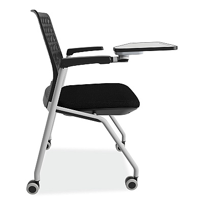 Safco Thesis Training Chair with Flex Back and Tablet, Support Up to 250 lb, 18" Seat Height, Black Seat, Gray Base, 2/Carton (SAFKTX3SBBLK)