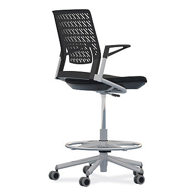 Safco Thesis Flex Back Stool with Arms, Supports Up to 250 lb, 21.5" to 29.5" Seat Height, Black Seat, Silver Base (SAFKSX1SBBLK)