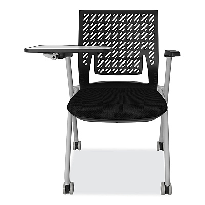Safco Thesis Training Chair with Flex Back and Tablet, Support Up to 250 lb, 18" Seat Height, Black Seat, Gray Base, 2/Carton (SAFKTX3SBBLK)