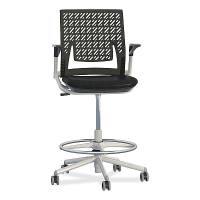Safco Thesis Flex Back Stool with Arms, Supports Up to 250 lb, 21.5" to 29.5" Seat Height, Black Seat, Silver Base (SAFKSX1SBBLK)