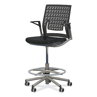 Safco Thesis Flex Back Stool with Arms, Supports Up to 250 lb, 21.5" to 29.5" Seat Height, Black Seat, Silver Base (SAFKSX1SBBLK)