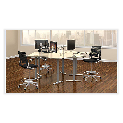 Safco Thesis Flex Back Stool with Arms, Supports Up to 250 lb, 21.5" to 29.5" Seat Height, Black Seat, Silver Base (SAFKSX1SBBLK)