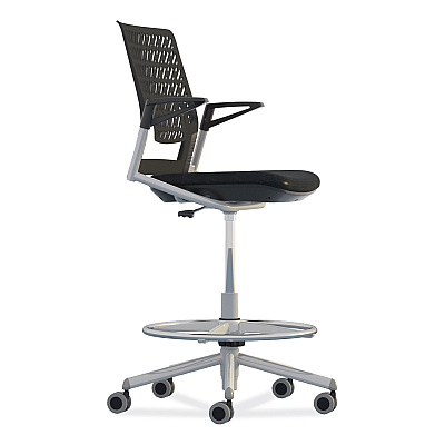 Safco Thesis Flex Back Stool with Arms, Supports Up to 250 lb, 21.5" to 29.5" Seat Height, Black Seat, Silver Base (SAFKSX1SBBLK)