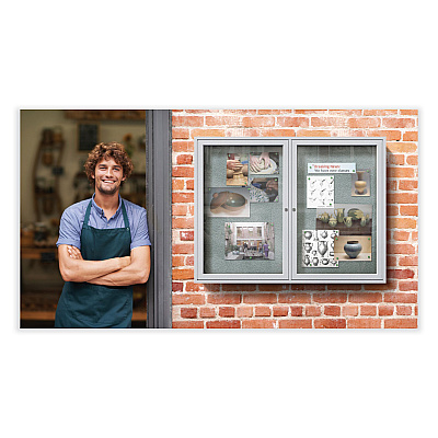 Ghent 2 Door Enclosed Vinyl Bulletin Board with Satin Aluminum Frame, 60 x 48, Silver Surface (GHEPA24860VX193)