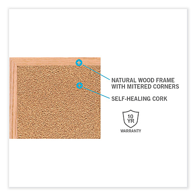 Ghent Natural Cork Bulletin Board with Frame, 60.5 x 48.5, Tan Surface, Oak Frame (GHEWK45)
